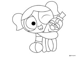 Bubbles Powerpuff Girl hugging an octopus Coloring Sheet