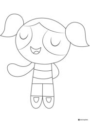 Bubbles Powerpuff Girl smiling with eyes closed Coloring Page