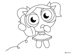 Bubbles Powerpuff Girl talking on phone Coloring Page