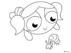 Bubbles Powerpuff Girl with a happy caterpillar Coloring Sheet