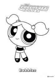 Bubbles Powerpuff Girl with logo and name Coloring Page