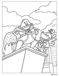 Captain Underpants and Dog Man on a rooftop coloring page