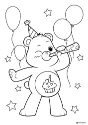 Care Bear Birthday Coloring Page with Cupcake