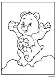 Care Bear Coloring Page Jumping with Clover Badge
