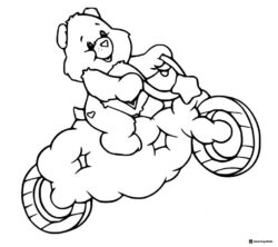Care Bear Coloring Page Riding Cloud Motorcycle