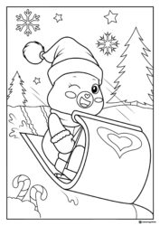 Care Bear Coloring Page Sledding in Santa Hat