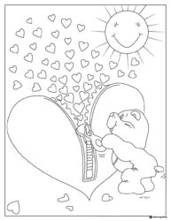 Care Bear Coloring Page Zipping Up Heart with Sun