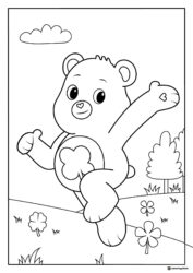 Care Bear Coloring Page walking with a shamrock belly badge
