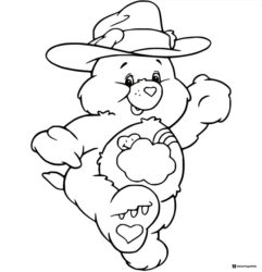 Care Bear Coloring Page wearing a hat
