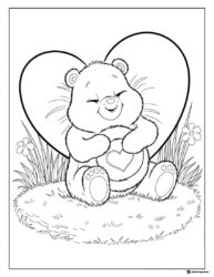 Care Bear Coloring Page with Large Heart and Flowers