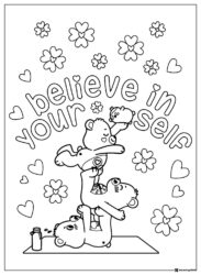 Care Bears Coloring Page doing yoga with Believe in Yourself