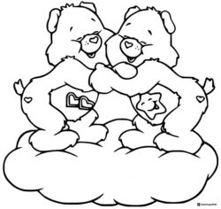 Care Bears Coloring Page embracing on a cloud