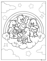 Care Bears Coloring Page group on a cloud with rainbow