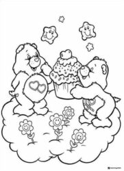 Care Bears Coloring Sheet with cupcake on a cloud