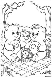 Care Bears Picnic Coloring Page in the Forest