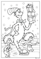 Cat in the Hat Ice Skating with Gifts Coloring Page