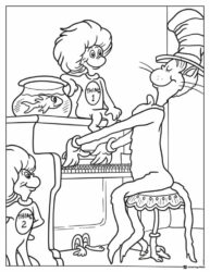 Cat in the Hat Playing Piano Coloring Page