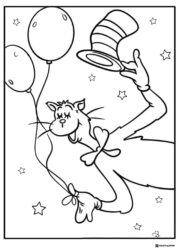 Cat in the Hat with balloons coloring page