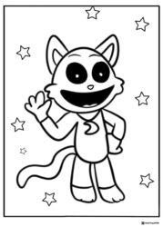 CatNap Coloring Page with stars and waving 1