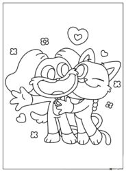 CatNap and DogDay hugging with hearts and flowers 1