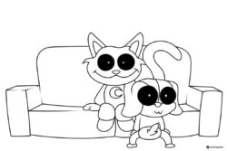 CatNap and DogDay on a couch coloring page 1