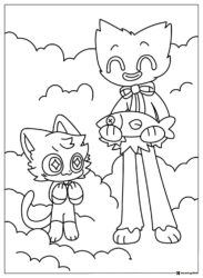 CatNap and Huggy Wuggy with fish coloring page 1