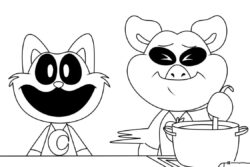 CatNap and Piggy cooking coloring page 1