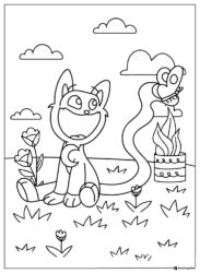 CatNap and butterfly in a garden coloring page 1