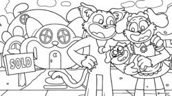 CatNap and friends in a village with SOLD sign 1