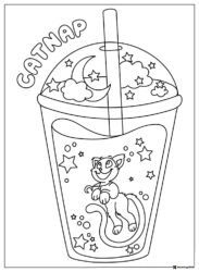 CatNap in a drink with stars coloring page 1