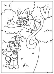 CatNap in a tree DogDay on ground coloring page 1