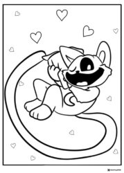 CatNap sleeping with hearts coloring page 1
