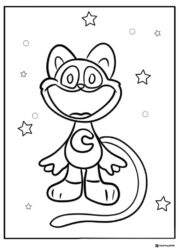 CatNap standing with stars coloring page 1