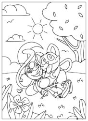 Catnap and Dogday hugging in a field Coloring Page 1