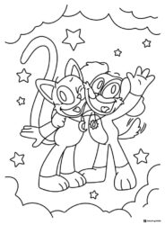 Catnap and Dogday posing with stars and clouds Coloring Page 1