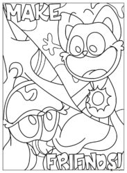 Catnap and Dogday with MAKE FRIENDS text Coloring Page 1