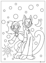 Catnap and Dogday with sun moon and circles Coloring Page 1