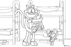 Catnap holding FAMILY BOX with smaller character Coloring Page 1