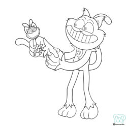 Catnap holding a small character Coloring Page 1