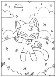 Catnap in a field with clouds and leaves Coloring Page 1