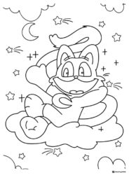 Catnap on cloud with moon and stars Coloring Page 1