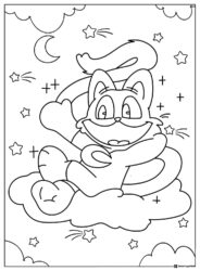 Catnap on cloud with stars and moon Coloring Sheet 1