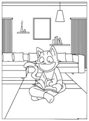Catnap reading a book in a living room Coloring Page 1