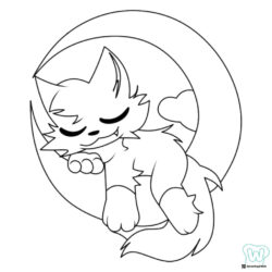Catnap sleeping on a crescent moon Coloring Page 1