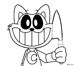 Catnap smiling and holding a knife Coloring Page 1