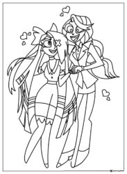 Charlie and Vaggie with Hearts Coloring Page