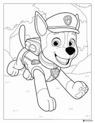 Chase Coloring Page Running Happily Through a Forest Path