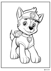 Chase Coloring Page Wearing Hat and Backpack