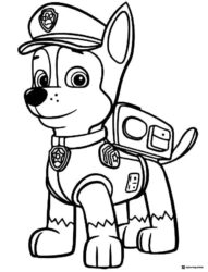 Chase Coloring Page Wearing Hat and Police Uniform