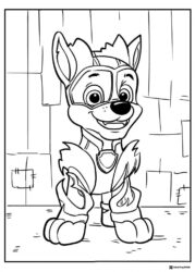 Chase Coloring Page in Mighty Pups Uniform with Badge